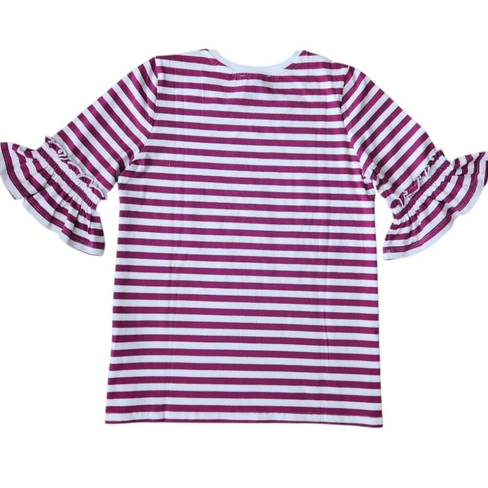 NWT Silver Jeans Co Girls Blouse Strips Pink White Ruffle Sleeve Top Kids Size L - Picture 6 of 10